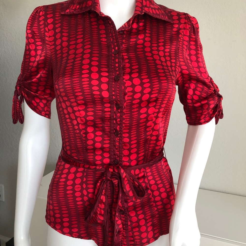 Bebe red silk blouse XS red